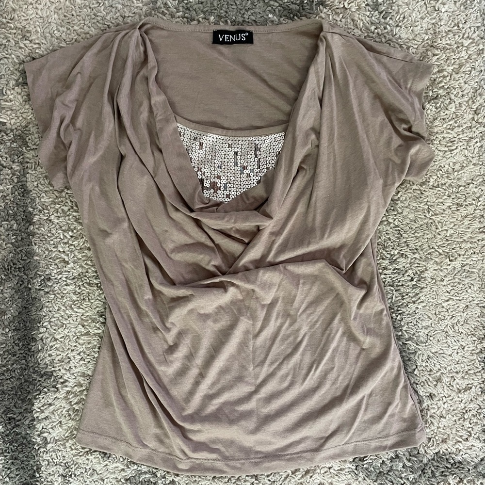 Venus womens gray top with sparkly tank sewn in